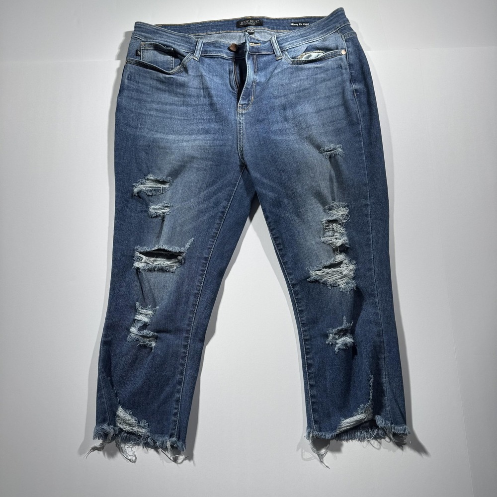 Judy Blue Jeans Womens 15 Distressed Blue Skinny Fit Capri Raw Hem JB82268MD